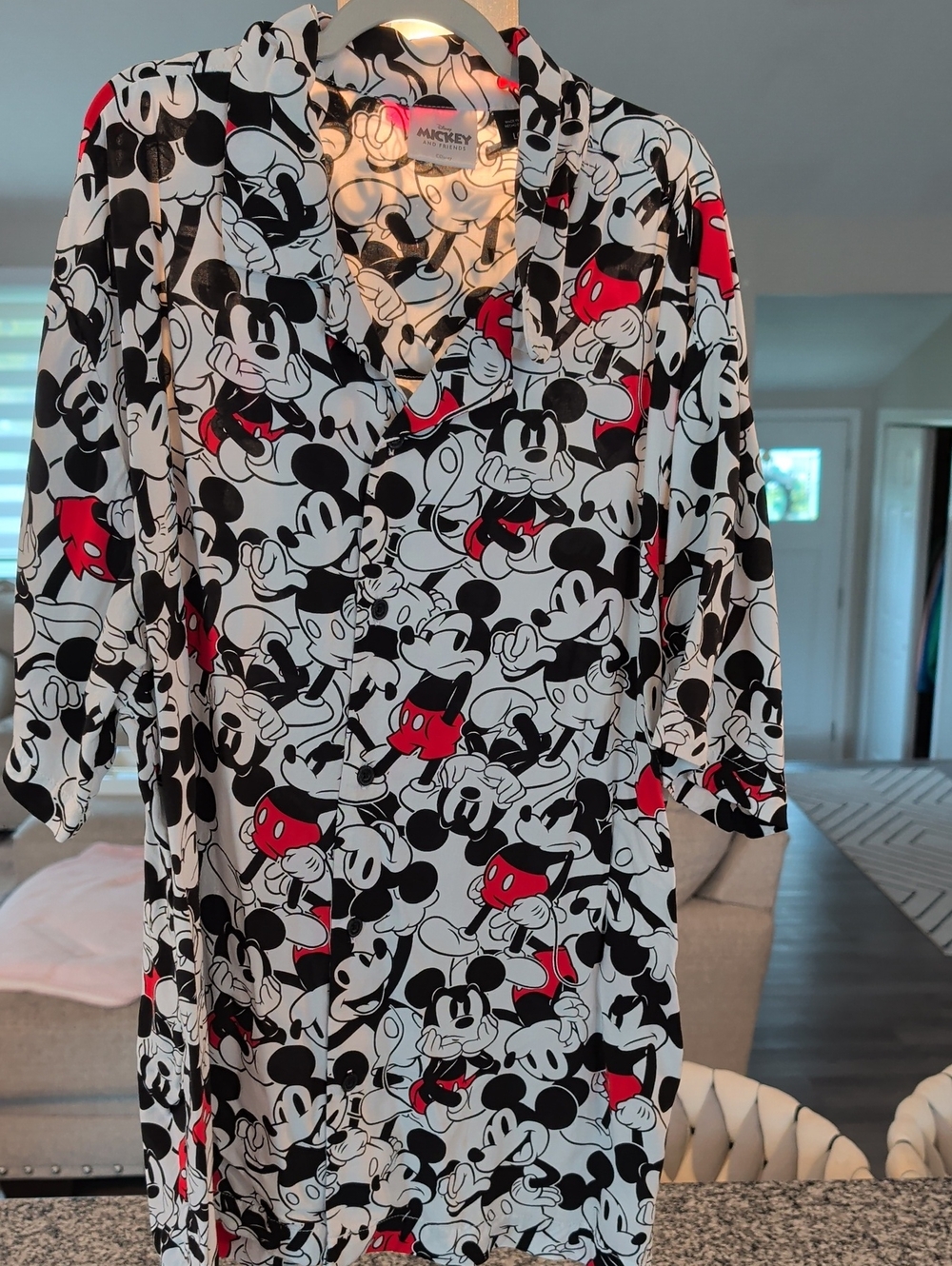 Disney Men's Mickey Mouse Pajama Top in Black, White & Red